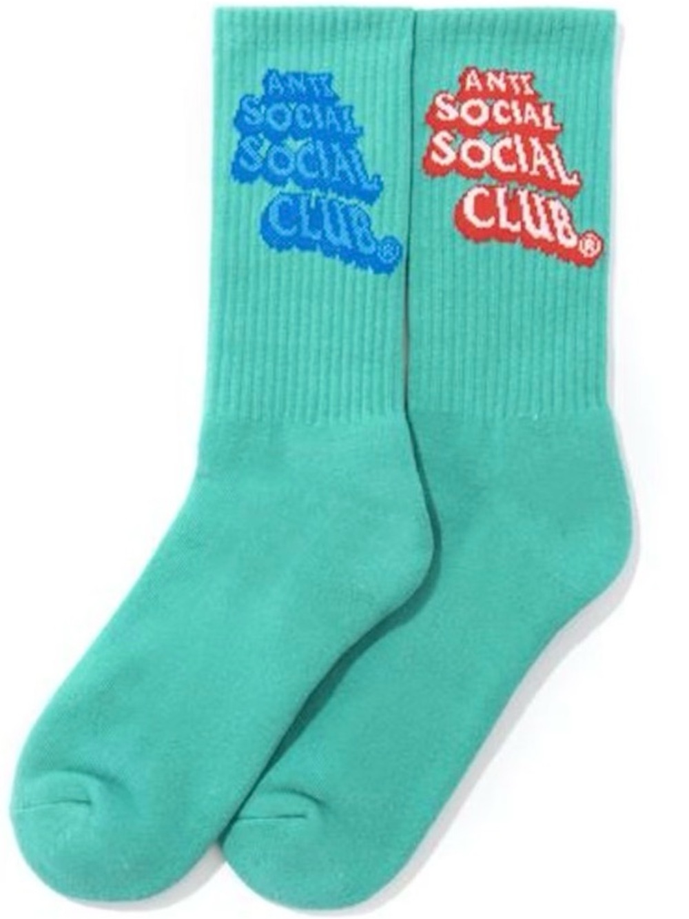 Anti Social Social Club Green Crew Socks with Blue Logo